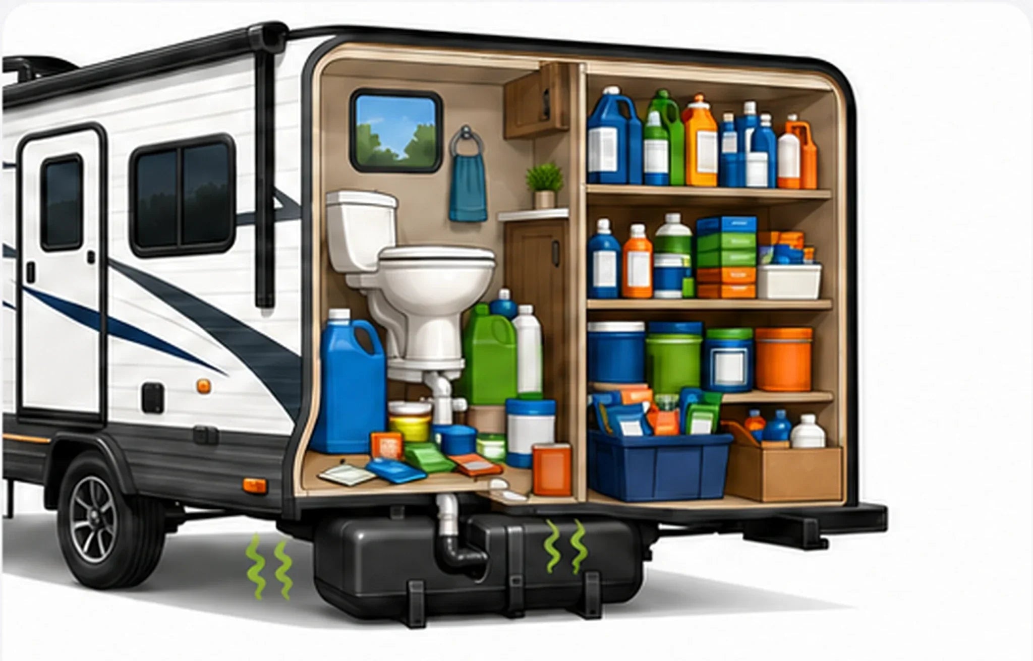 Chemical additives stored for a conventional RV toilet