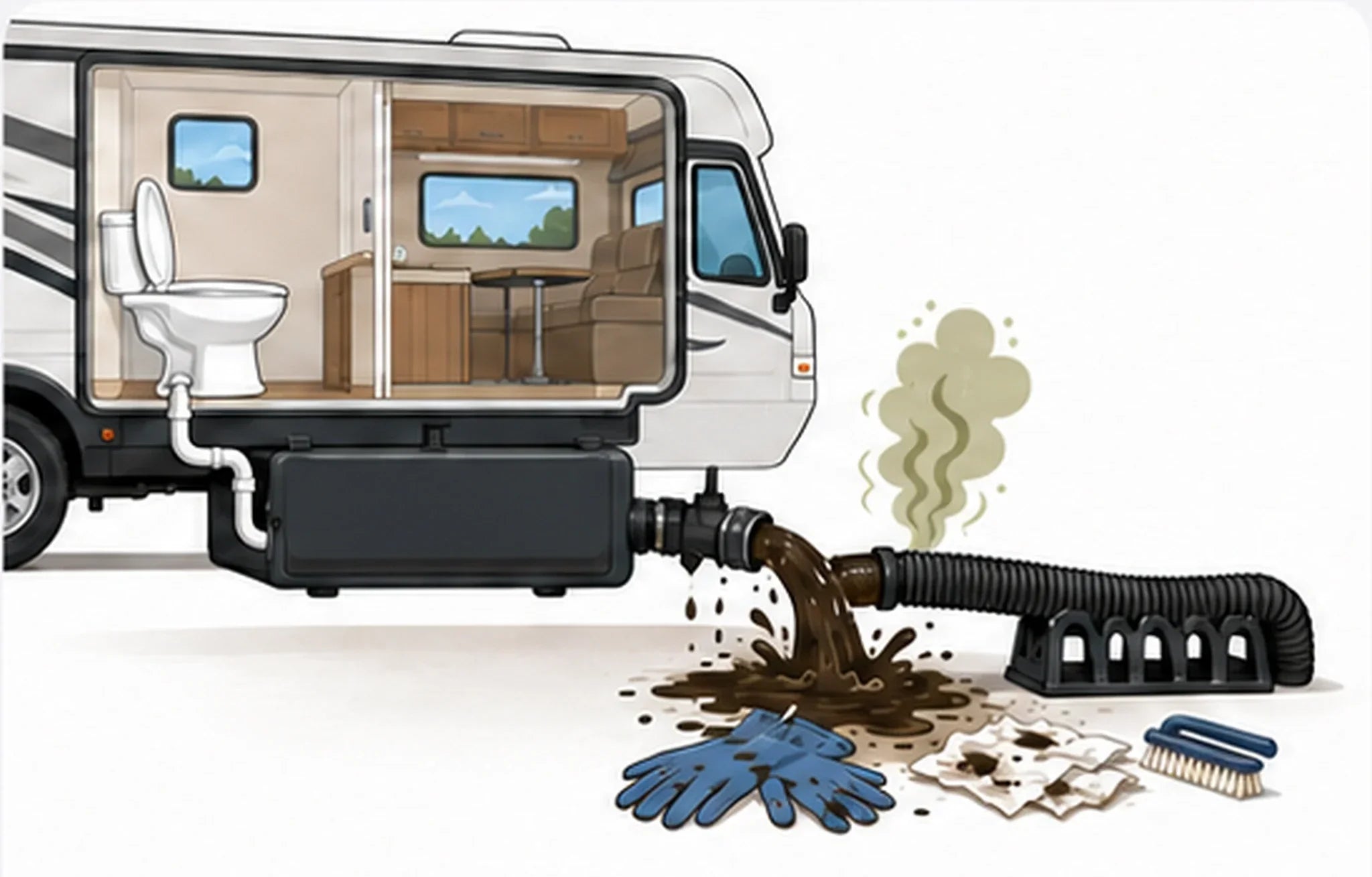 Messy dumping from a conventional RV black-water tank