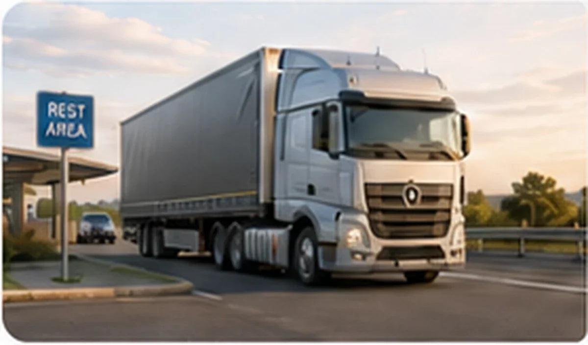 Long-haul truck at a rest area
